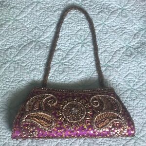 Vintage beaded purse magenta and gold